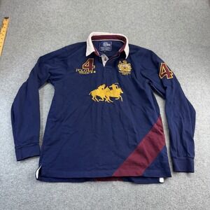Valecuatro Polo Team #4 Rugby-Style Polo Shirt Men's L EU 4‎ Navy Burgundy Crest